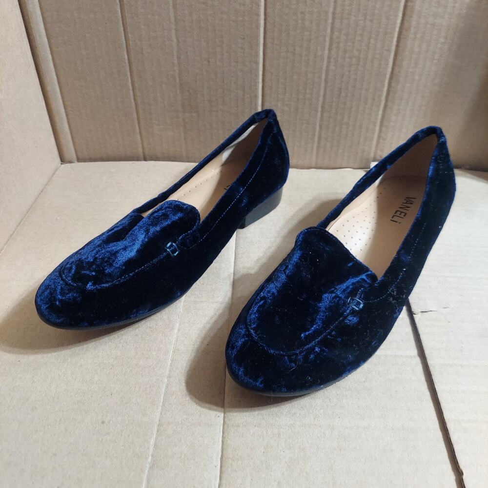 Vaneli Women's US 9 M Crushed Velvet Blue Slip Ons Loafer Flats